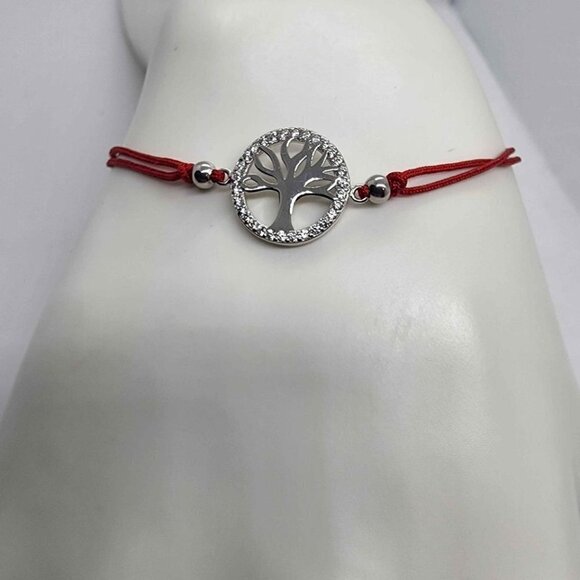 NEW Sterling Silver 925 Tree OF Life Design With red String Bracelet - Picture 2 of 3